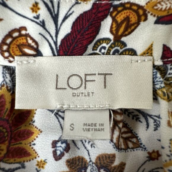 Loft Outlet Floral Blouse Sz S Elastic Cuff Fall Peasant Prairie Cottagecore - Picture 6 of 13